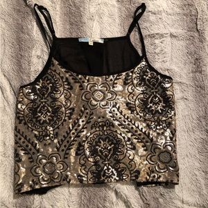 Cecico gold and black sequin tank top with cross/open back